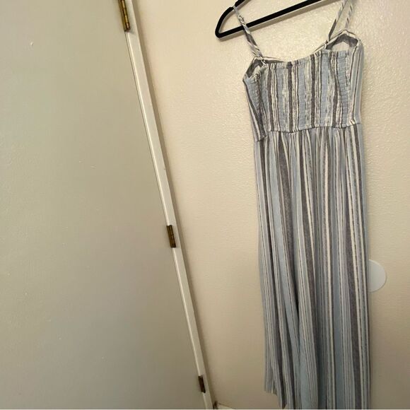 Xhilaration blue vertical stripe split leg jumpsuit corset smocked top suit S - Picture 4 of 14